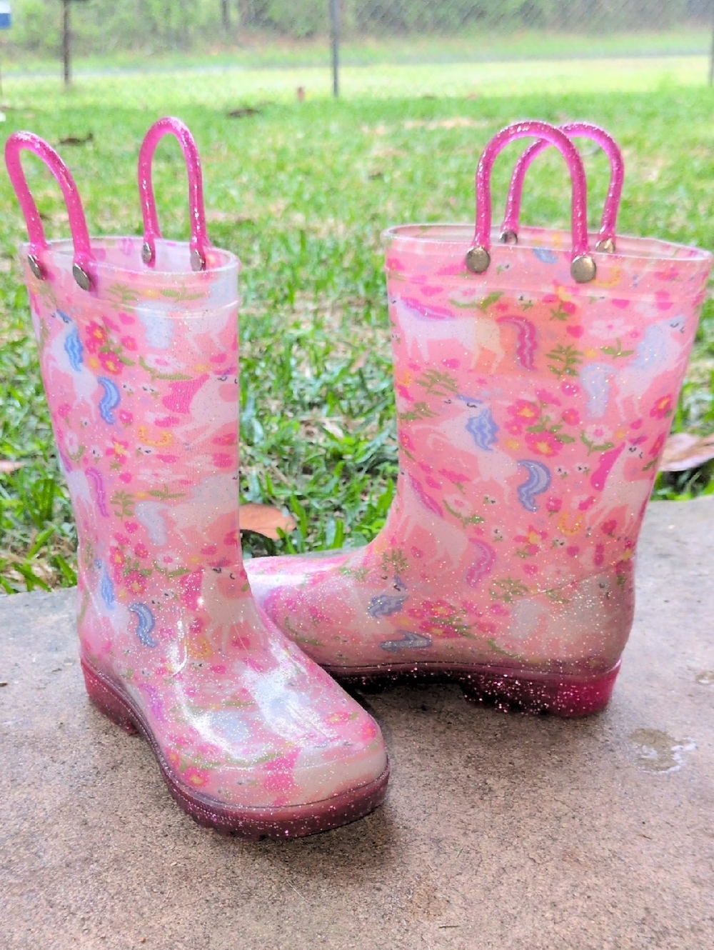 Kids' Pink Unicorn Rain Boots with Glitter
